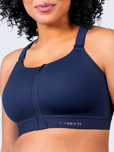 SHEFIT Emerge Sports Bra - Bold Navy, Patented Zip Cinch Lift Adjustable Support, Wire-Free Padded Cups, Medium Level Control, XXS-Luxe Sizes