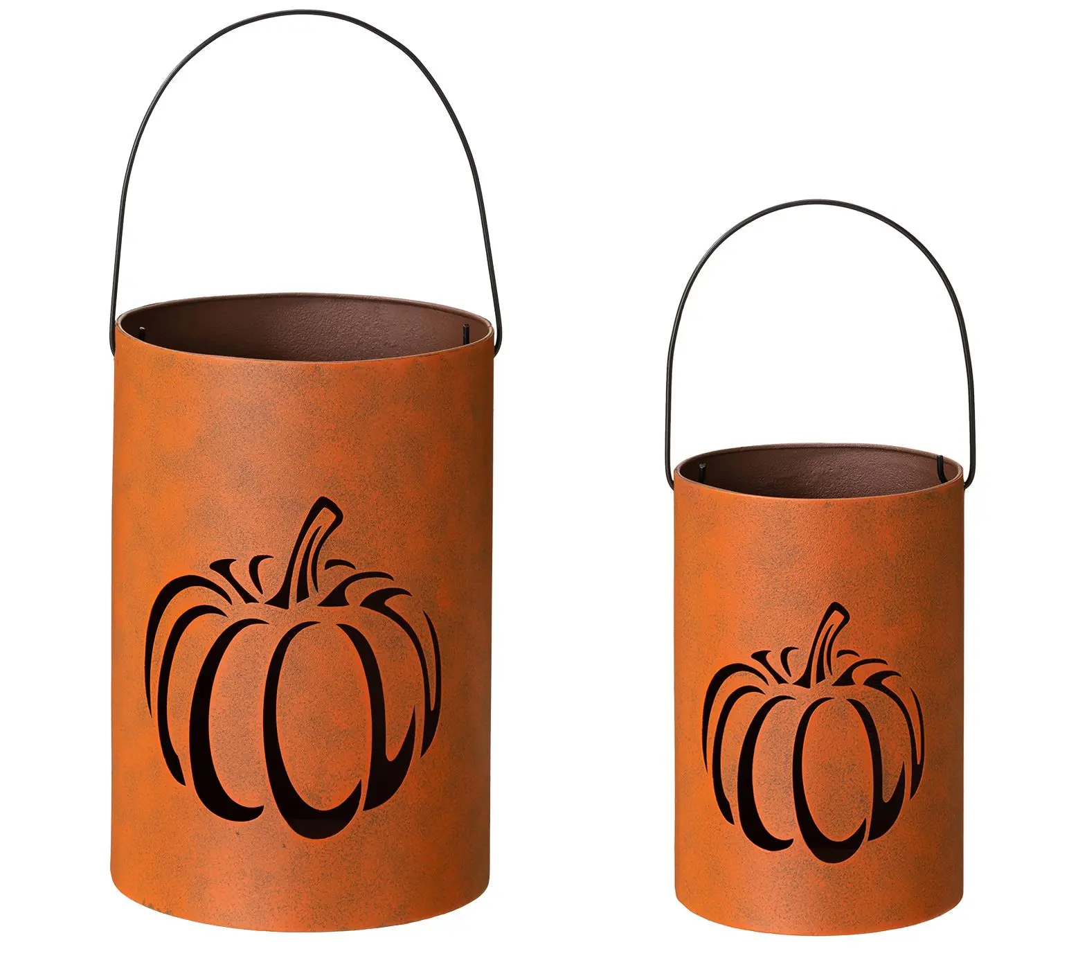 Glitzhome Cutout Harvest Halloween Pumpkin PailLanterns S/2