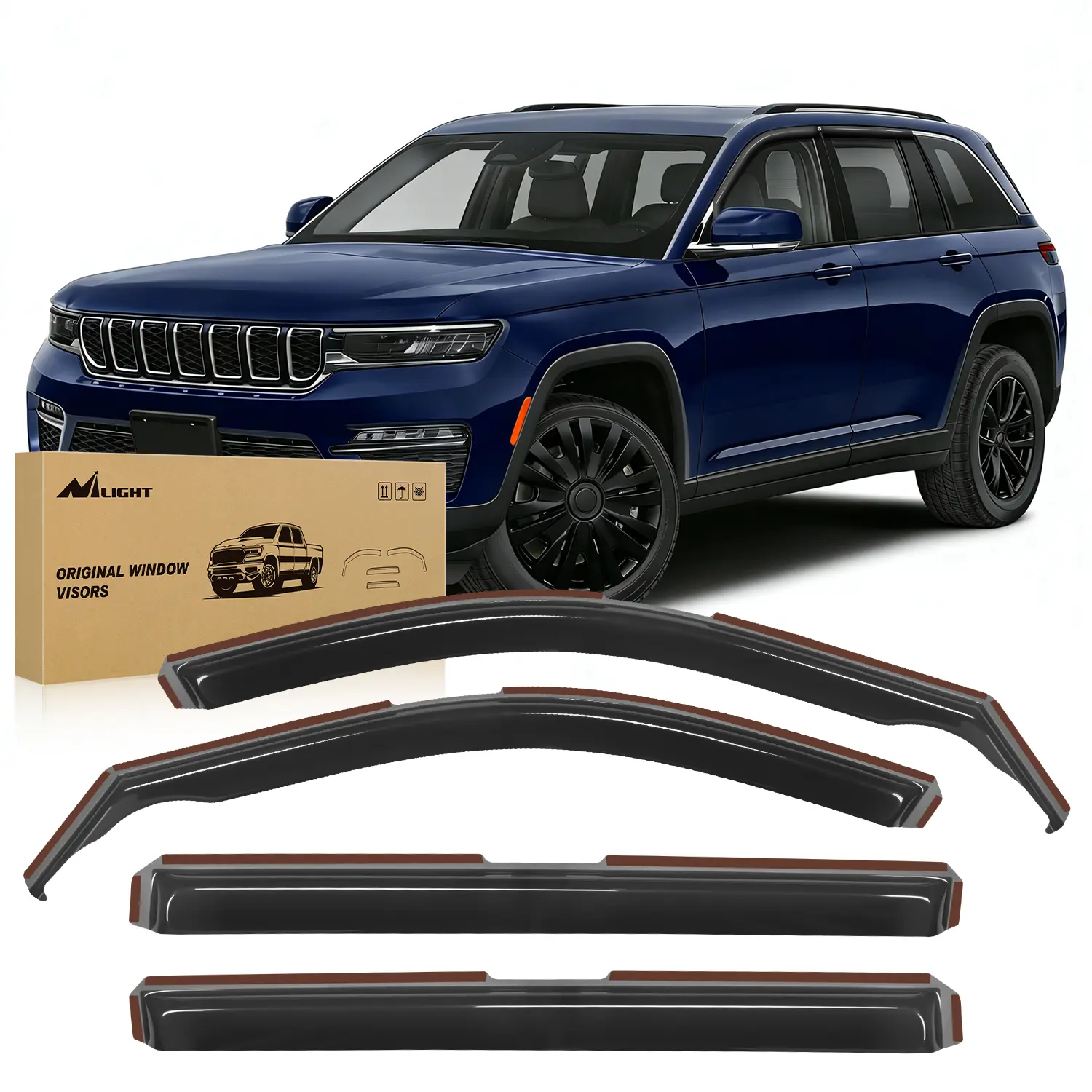 Nilight Custom In-Channel Rain Guards, 4 Pcs Auto Accessories for Jeep Grand Cherokee L (3-Row Model Only) 2021-2025, All Weather Side Window Deflectors, Smoke Tint Vent Visors, 12pcs Clips, Reduces Wind Noise, Vehicle