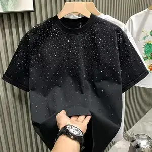 SummerMenClothingSummerRhinestoneRivetT-shirtRoundNeckCasualT-shirtKoreanVersionMen'sShortSleevesTeeGift
