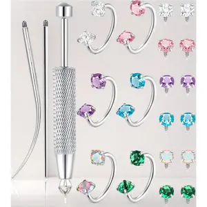 Horseshoe Nose Rings 316L Surgical Steel Half Hoop Earrings for Women Internally Threaded Cartilage Helix Tragus Earrings Double CZ Eyebrow Lip Piercing 18G 20G 8MM Silver Gold Plated