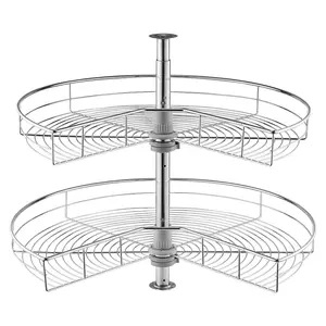 【fathersdaygift】VEVOR 28" Kidney Shaped Chrome Corner Organizer, 360° Rotatble Kitchen Base Cabinet Blind Corner, 2 Tier Height Adjustable Storage Rack, Carbon Steel Lazy Susan Replacement Shelf for Cabinet Corner
