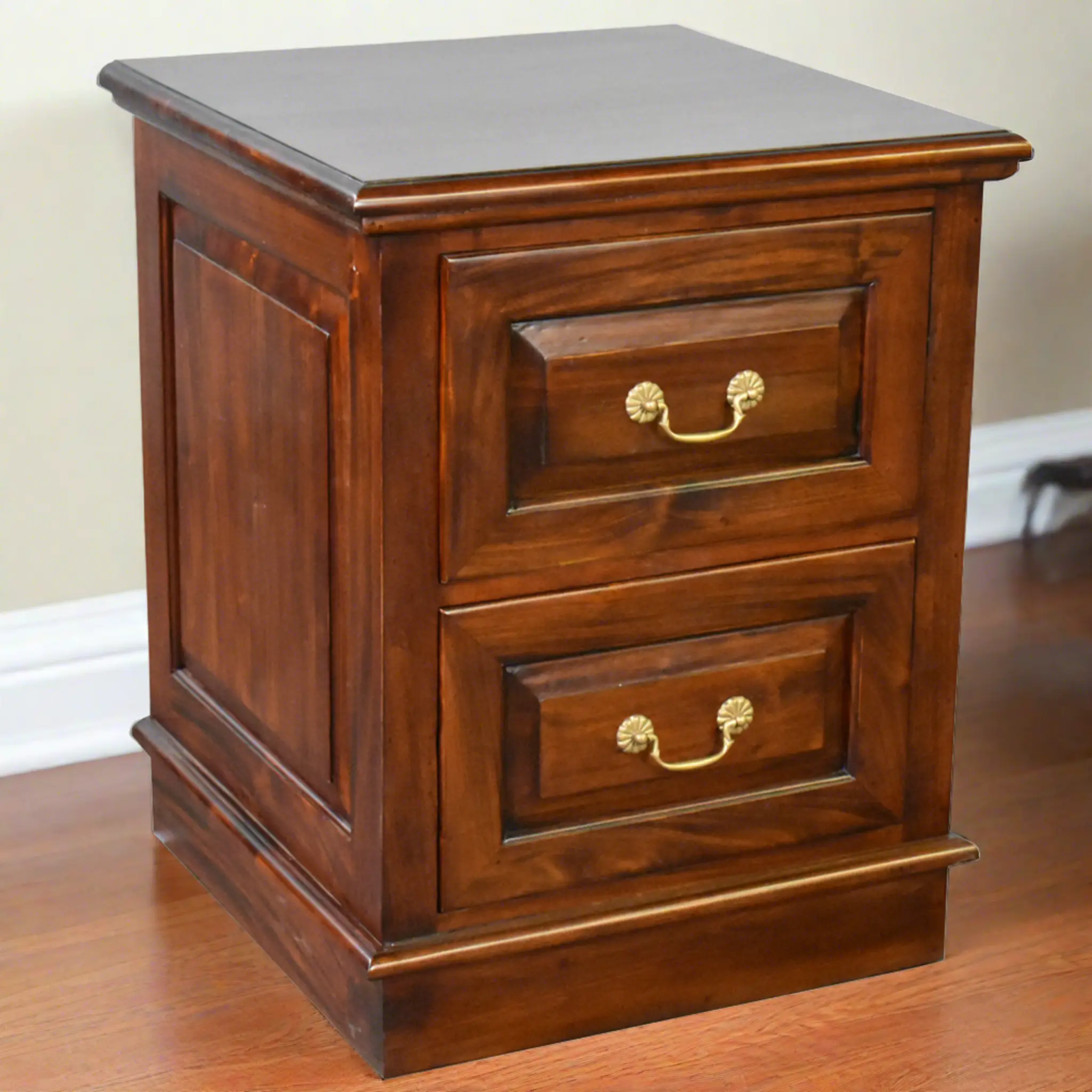Classic Victorian Mahogany Wood File Cabinet - 23.5w x 23.5d x 29.5h, Metal Hanging Rails Included, 2 Drawers with Smooth Slides, Letter/Legal Capacity, Rich Hues, Brown Walnut Indoor Cupboard for Drawers Organization