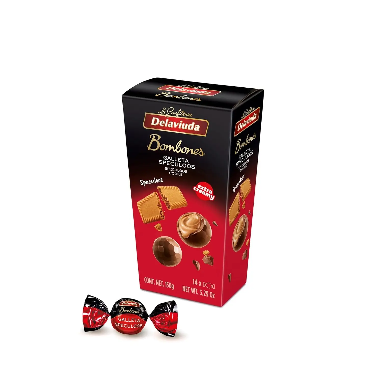 Delaviuda Speculoos Cookie Bonbons, Creamy Speculoos Cookie Filled Chocolate Candy, Individually Wrapped Spanish Chocolates, 14 Pieces, 5.29 oz (150g)
