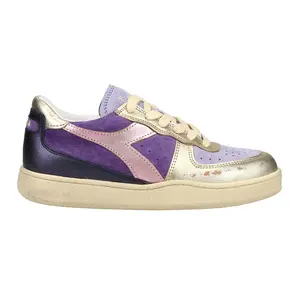diadora Womens Mi Basket Low Metallic Pigskin Used Lace Up Sneakers Shoes Casual - Purple