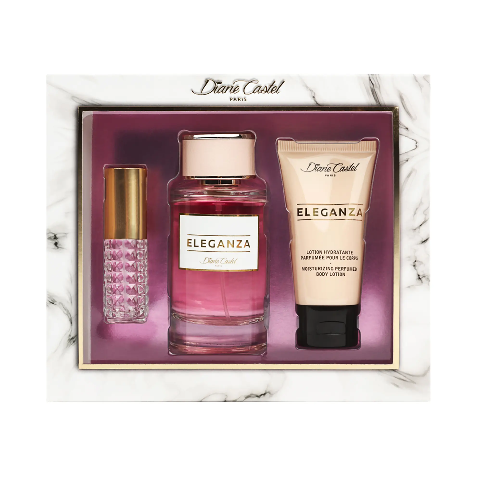 Diane Castel Eleganza Gift Set - Fruity Chypre Fragrance - Perfume for Women and Body Lotion - Notes of Strawberry, Bergamot, Orange Blossom - 3 pc