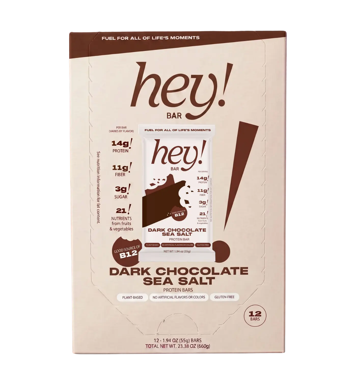 HEYNU - HEYBAR Dark Chocolate Sea Salt | Plant Powered Protein Bar