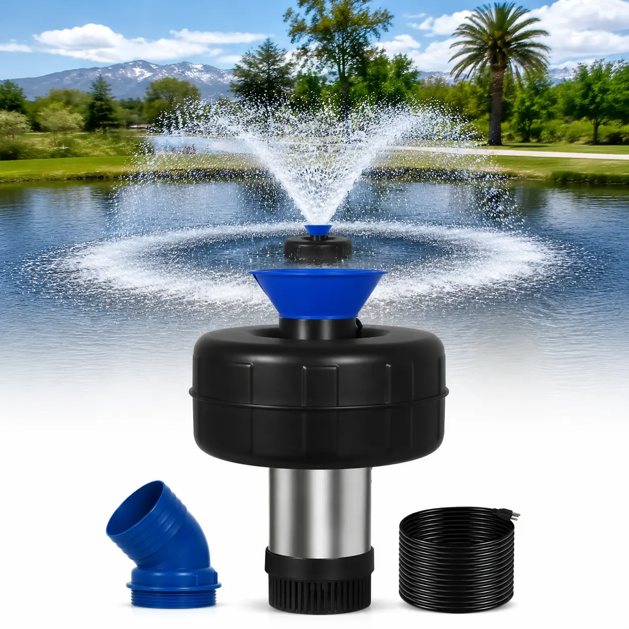 Pond Fountain Aerator 1HP 110V 750W 15000 GPH Fully Automatic Floating Pumps and Pond Aerator for Large and Small Outdoor Ponds and Lakes - Pountain aerator with 100Ft Power Cord garden  patio decoration home decor gift swim up bar pool water feature