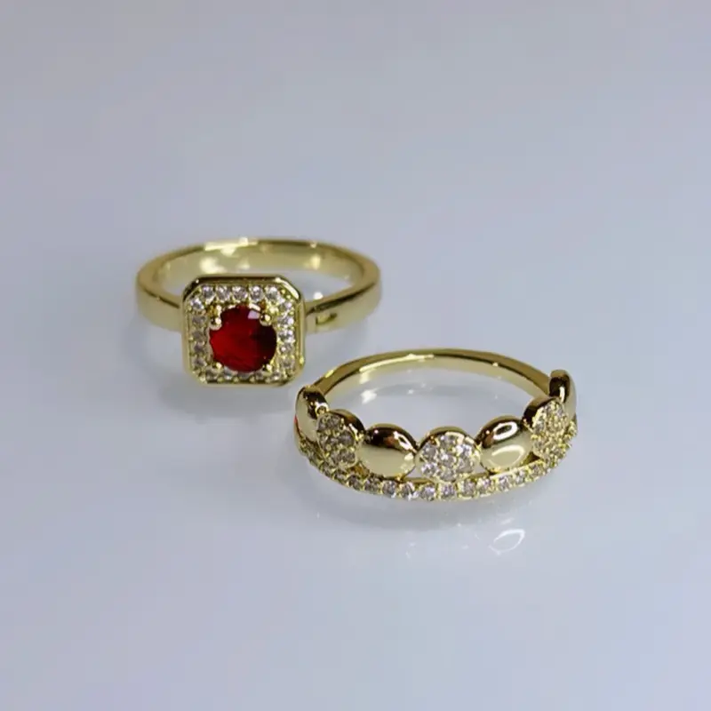 Set of 2 Ring Square & Dot Shape 14k Laminated Gold Hypoallergenic Geometric Jewelry for Daily Use