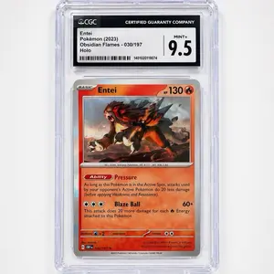 CGC Certified Entei Pokémon 2023 Obsidian Flames 030/197 Holo Mint+ 9.5 Collectible Trading Card