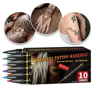 Temporary Tattoo Pen Set with Soft Brush Nib, Multiple Designs Templates, Patterns, Party Costume Kit, Semi-Permanent Body Art Painting Set, Ideal Gift for Halloween Christmas