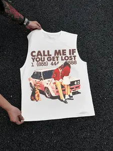 Men's Regular Fit Car & Star Print Tank Top, Casual Street Style Sleeveless Short Top for Summer, Menswear for Daily Wear, Socks