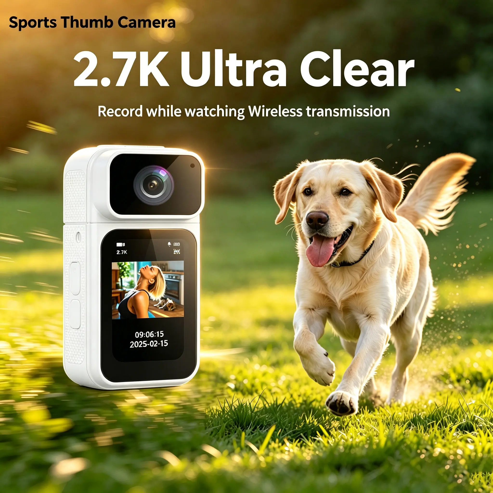 WiFi Sports Camera 128GB - 2.7K Ultra HD CCD Mini Body Cam Action Cameras, Thumb POV Portable, Anti-Fall Protection, Riding Helmet Pocket Mount, Live View, Micro SD Compatible, .mov Video Support, Vlogging Essential for Bike Cycling, Pet Video Recorder