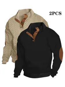 Men's New Casual Sportswear Sweatshirt Set, Sweatsuit Outfits, Jacquard Fabric, Polyester, Outerwear & Layering, Outdoor Leisure, Fall Winter