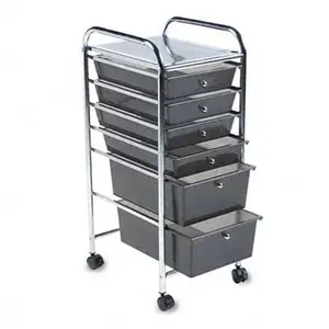 Portable Six-Drawer Organizer Chrome Metal Frame/Drawer Pulls Smoke Drawers