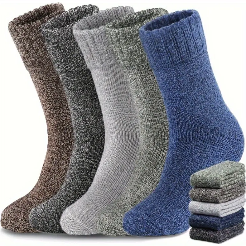 5 Pairs Socks Mens, Thick Warm Winter Socks, Hiking Socks Soft Casual Socks for Men