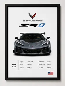 Corvette ZR1 Poster Decor Luxury Print Wall Art | Decor With Black Frame | Gift for Car Lovers