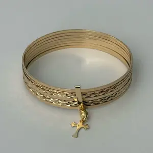 14k Gold filled Girl cross 7 bangles bracelets