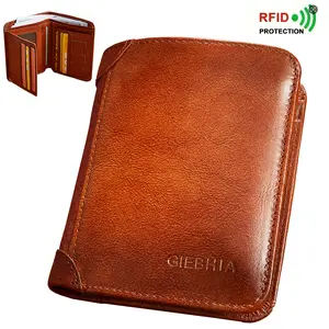 Men's wallet Anti-theft wallet Men's Top Cowhide Leather Wallet Classic Tri-fold Design with 2 ID Windows 11 Credit Card Slots Durable Retro Short Multi-function Credit Card Holder Perfect Gift