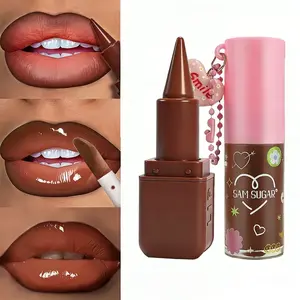 Sam Sugar Chocolate Lip Liner Pen Lip Oil Makeup Set, Shiny Moisturizing Mirror Finish Lipstick, Waterproof Long-Lasting, Ideal Holiday Gift, Moisture