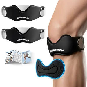 MANUEKLEAR V-Shaped Patella Bands, Adjustable Flex Wrap Patellar Tendon Support Strap for Men Women, Silicone Patella Knee Straps Suitable for Pain Relief Running Hiking Basketball
