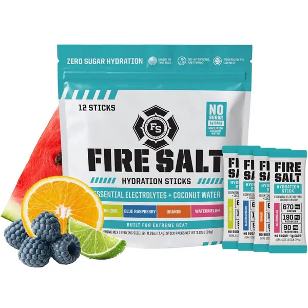 Fire Salt Electrolyte Powder Packets 12-Pack – Zero Sugar Hydration Drink Mix with Coconut Water & 3X Electrolytes – Variety Flavor Sticks for Workout, Recovery, Sauna, Endurance & Outdoors – Keto Friendly, Natural Ingredients, No Artificial Sweeteners