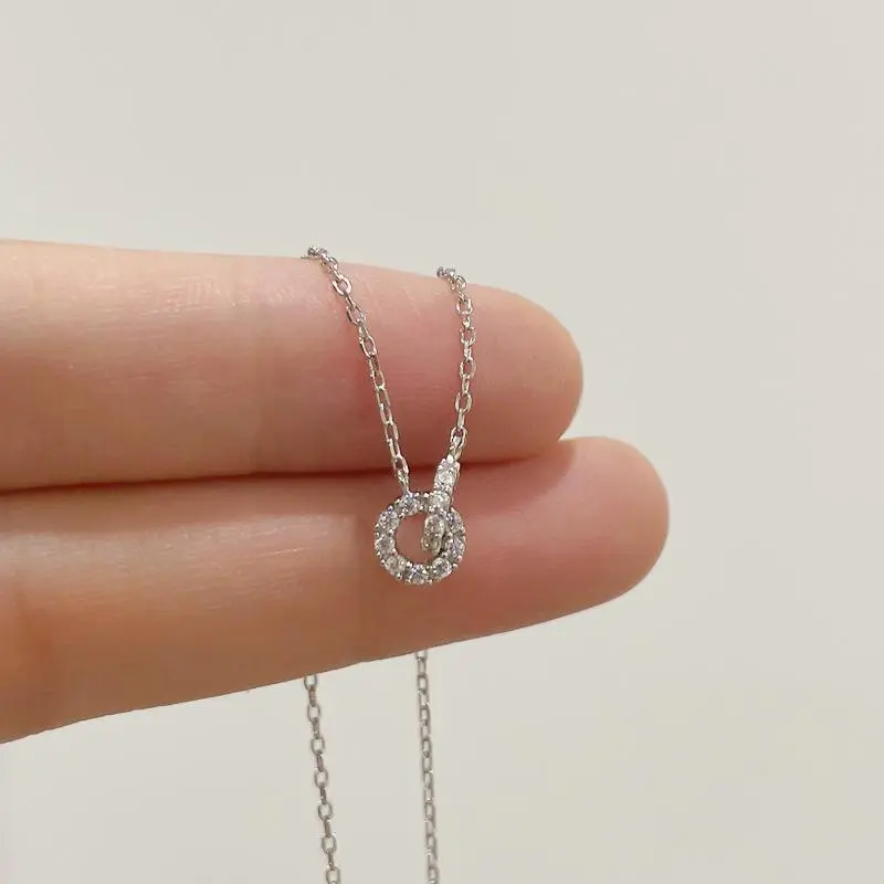 Women's S925 Silver Elegant Round Choker Necklace - Shiny AAA Cubic Zirconia Dainty Double Circle Pendant Fashion Jewelry, for Minimalist Outfits, Casual Wear