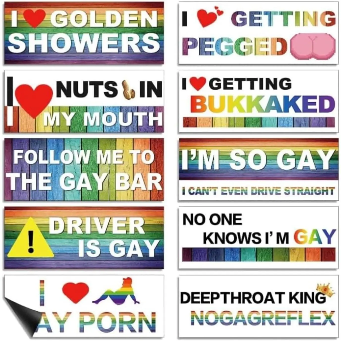10-Pack Funny Long-Lasting Universal Car Stickers, Waterproof Rainbow Pride PVC Bumper Decals for Vehicles, Removable Automotive Vehicle Accessory, Reusable Truck Accessories, Gag Gifts for Friends, Universal Car Sticker, Funny Graphics