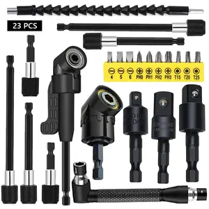 23 piece electric drill accessory set, including 105 degree right angle drill joint, flexible shaft extension rod, sleeve adapter rod and batch clamp, suitable for electric tool accessories for narrow space operations