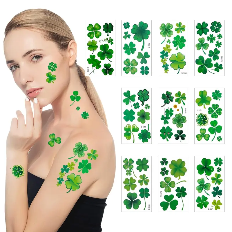 St. Patrick's Day Shamrock Tattoos & Face Stickers – Waterproof Clover Temporary Tattoos Irish Party Favors