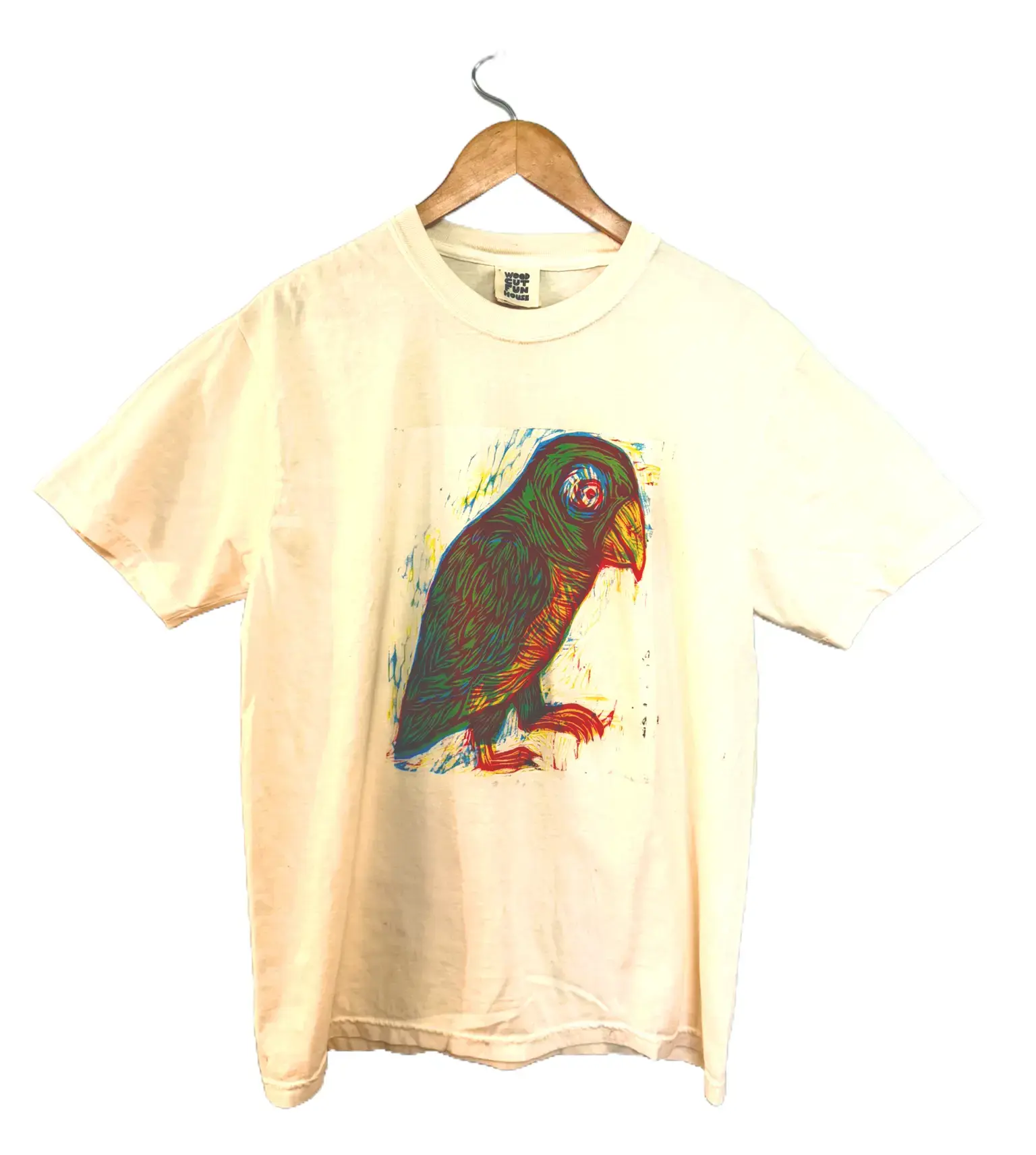 Men's Baggy Fit T-Shirt in 100% Cotton with Handprinted Tropical Parrot Graphic, Streetwear Crew Neck, Tshirt, Loose, Machine Wash