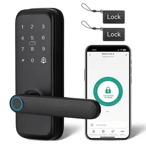 SG-05 Smart Keypad Door Lock with Handle - Keyless Entry Fingerprint Biometric Lock, Enabled Electronic Deadbolt, App Control & -Peek Keypad, Compatible with Doors (, Black) - Smartphone Lock/Unlock via