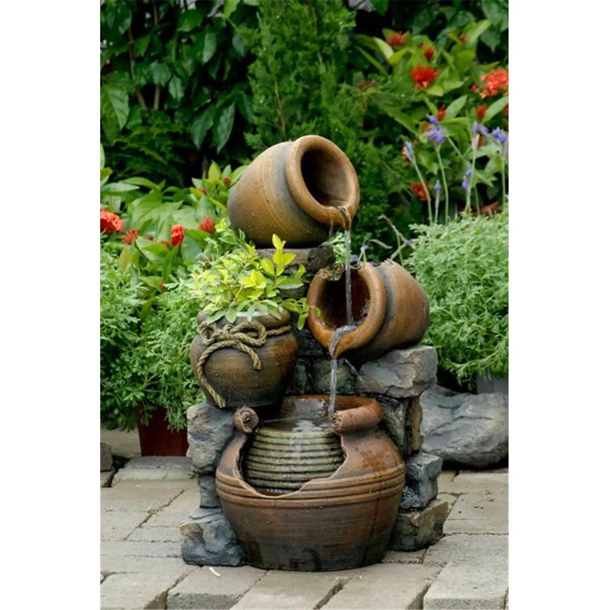 212 MAIN Multi-Pot Outdoor Pedestal Fountain - Garden Backyard Decor, Flower Pot Set, Built-In Fountain Pump, 3-Level Water Flow for Natural Aesthetic, Flower Pot Set Fountains
