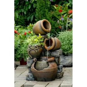 Jeco  Multi Pots Outdoor Water Fountain With Flower Pot