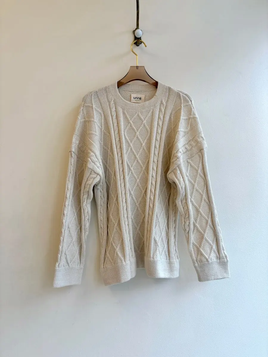 Oversized Antique White Alpaca Cable Knit Sweater (Unisex)