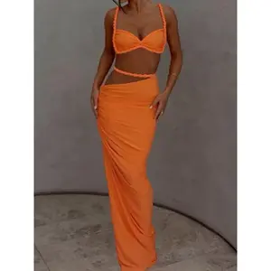 Women's Solid  / Colorblock  Ruched Crop Cami Top & Skirt Two-piece Set, Sexy Fashion Casual Two Piece Outfits for Daily Outdoor Wear, Women Clothes for Spring & Fall