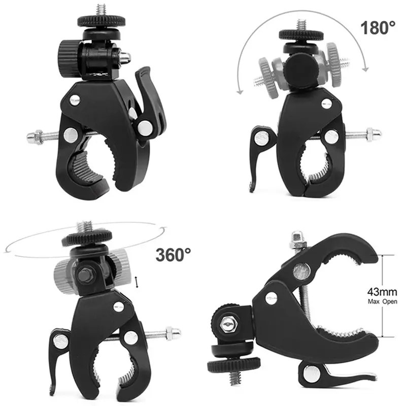 Universal 360 Degree Rotating 1/4 Camera DV Bike Bicycle Handlebar Clamp Bracket Tripod Mount Camera Holder Screw Clip Photography Camera Accessories For Sport Camera GOPRO