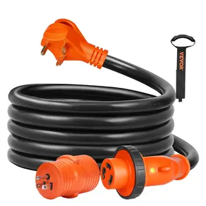 VEVOR RV Extension Cord, Summervibes,Max 50 ft, 50 Amp, Heavy Duty STW RV Power Cord, NEMA 14-50R Female NEMA 14-50P Male Plug, with LED Indicator Handle 15A Adapter, for RVs, trams, generators, campers