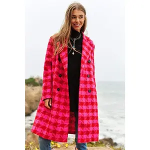 Textured Knit Tweed Double Button Coat Jacket
