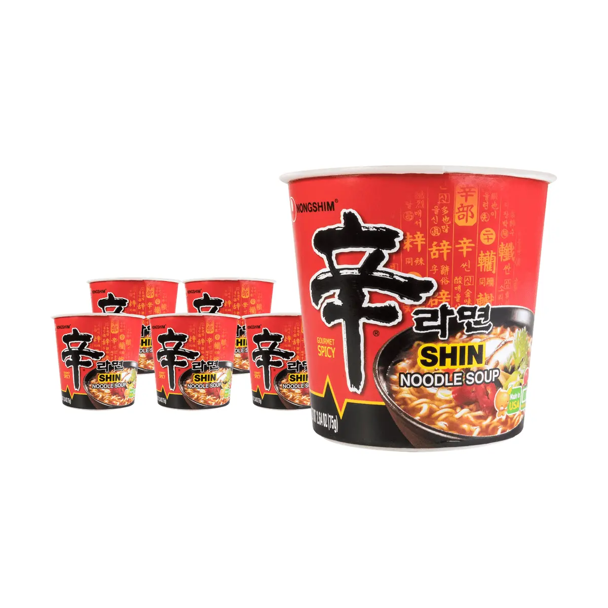 Nongshim Shin Ramyun Korean Instant Cup Noodles - Classic Spicy Flavor, 75g x 6 Pack, Official  Merch