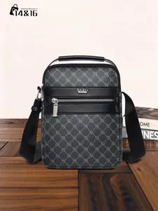 Men's Zipper Shoulder Bag, Casual Crossbody Bag, Commuter Crossbody Bag, Commuting Shoulder Bag, Casual Vintage Style, Adjustable Strap, PVC Fabric, Suitable for Daily Commute, Office, Business, Casual Fashion Bag