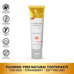 Coco March Fluoride Free Natural Toothpaste for Kids, Delicious Strawberry Flavor, Fresh Breath, Clean Teeth and Healthy Gums for Children, 100g