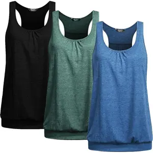 3 Pack Banded Bottom Workout Tops for Women Tummy Flattering Yoga Tank Tops Plus Size Racerback Athletic Gym Shirts