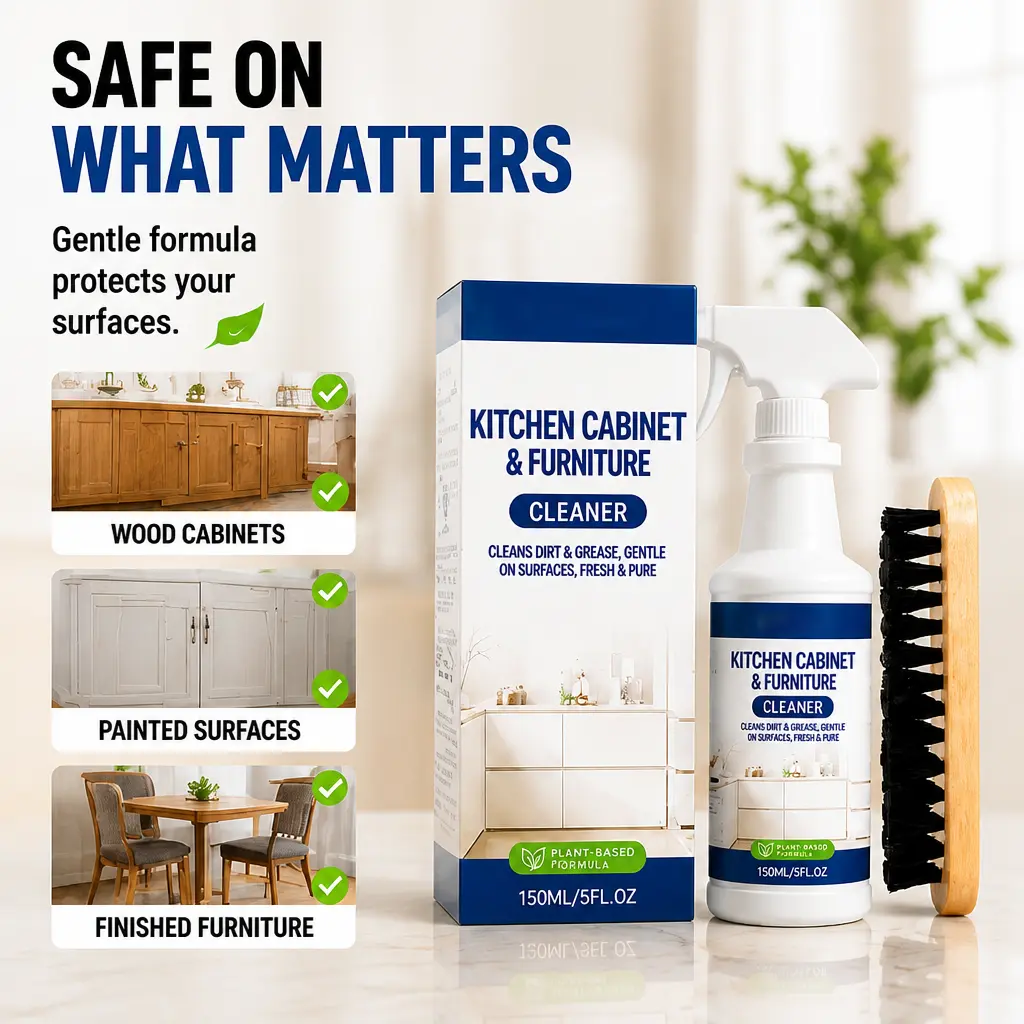 【GIFT WITH PURCHASE】Kitchen Cabinet Cleaner Spray, Thick Foam Degreaser for Wood & Painted Cabinets, No-Rinse Formula Removes Grease, Grime & Fingerprints, Multi-Surface Furniture Cleaner with Lemon Fresh Scent, 150ML