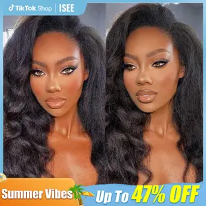 ISEE HAIR Kinky Straight Invisible Hairline 180% & 150% Wear Go Half Wig Yaki Straight Seamless Flip Over Wig Glueless Human Wigs Beginner Friendly Vacation Hair#SpringStatements#greenish#TikTokShopSpringGlowUp