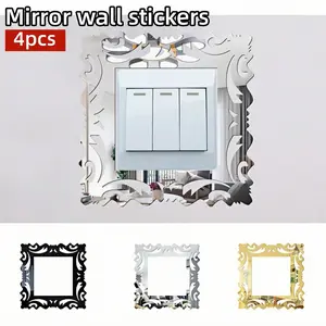 4pcs 15x15cm Self-adhesive 3D Switch Panel Wall Stickers, Acrylic Light Switch Cover Mirror Stickers, Easy To Install, Suitable for Decorative Self-adhesive Wall Stickers in Living Rooms and Bedrooms, Ornaments