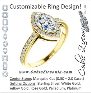 Cubic Zirconia Engagement Ring- The Kira (Customizable Cathedral-Halo Marquise Cut Design with Thin Pavé Band)