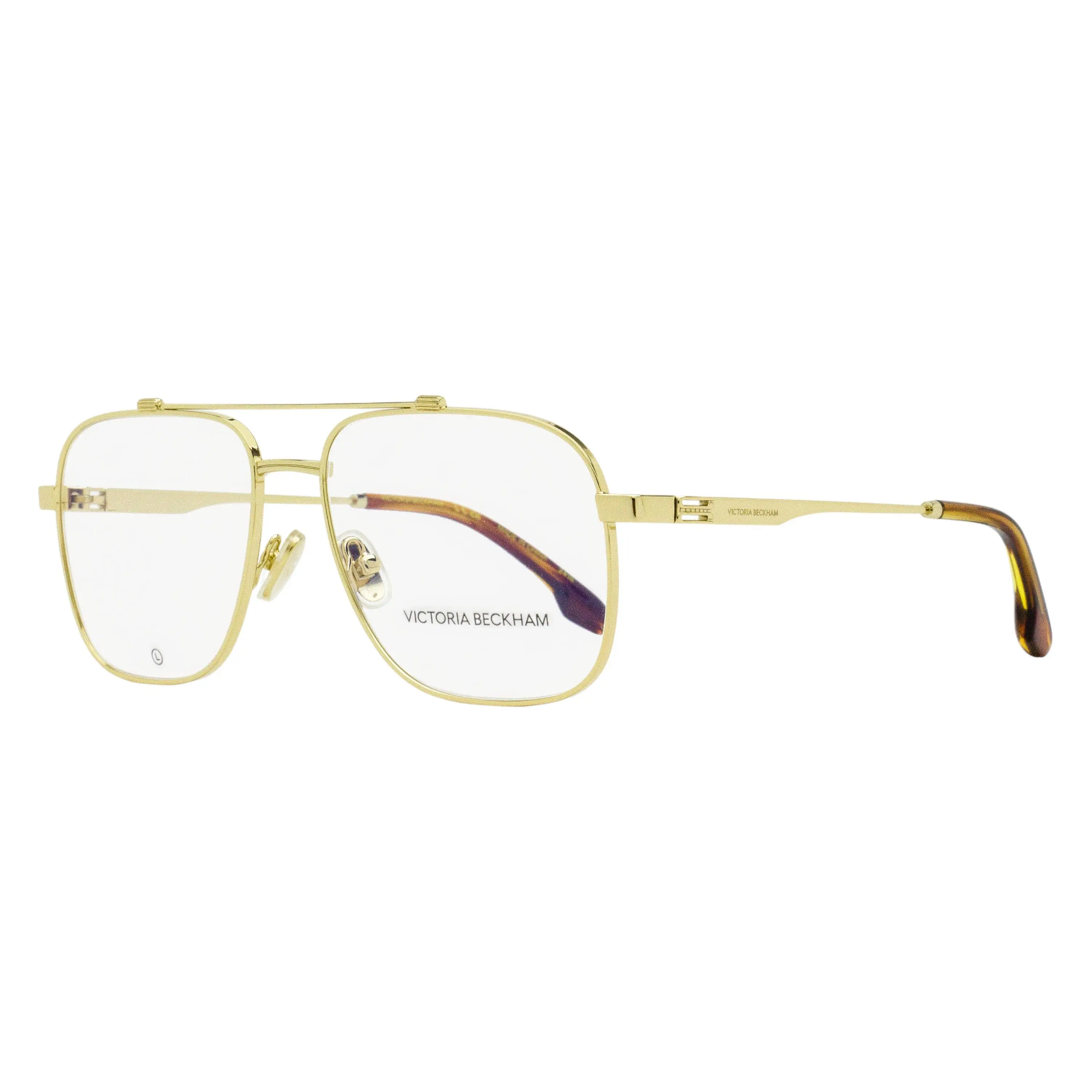 Female Victoria Beckham Optical Navigator Metal Eyeglass Frames - VB2138 Gold 56mm, Classic Double Bridge, Acetate Temple Tips, Adjustable Nose Pads, Modern Motif, Smart Design, BPA-Free, DEHP-Free, Demo Lenses