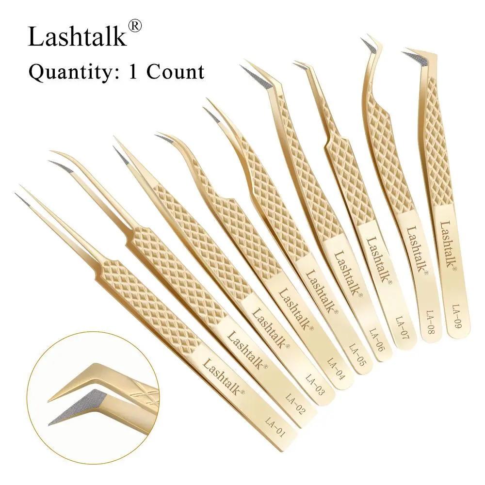 Precision Fiber Tip Tweezer, Eyelash Extension Tweezers, 1 Count Eyelash Extensions Diamond Grip, Anti-slip Premium Gold Stainless Steel Makeup Tool, Cosmetic Tools, DIY Lash Tools