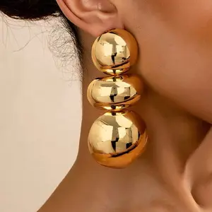Irregular Ball Design Dangle Earrings Fashionable Gold-Tone Jewelry for Women Trendy All-match Exquisite Gift Idea
